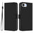 For iPhone 17e / 16e Case Solid Color Wallet Leather Phone Cover with Strap - Black - 1