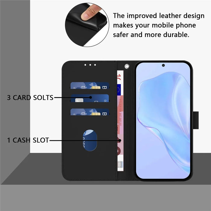 For iPhone 17e / 16e Case Solid Color Wallet Leather Phone Cover with Strap - Black - 4