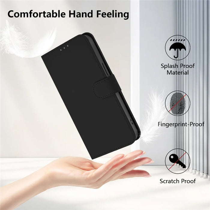 For iPhone 17e / 16e Case Solid Color Wallet Leather Phone Cover with Strap - Black - 5