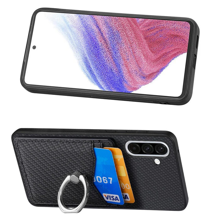 For Samsung Galaxy A36 5G Case Card Slots Ring Holder Kickstand Phone Cover - Black - 4