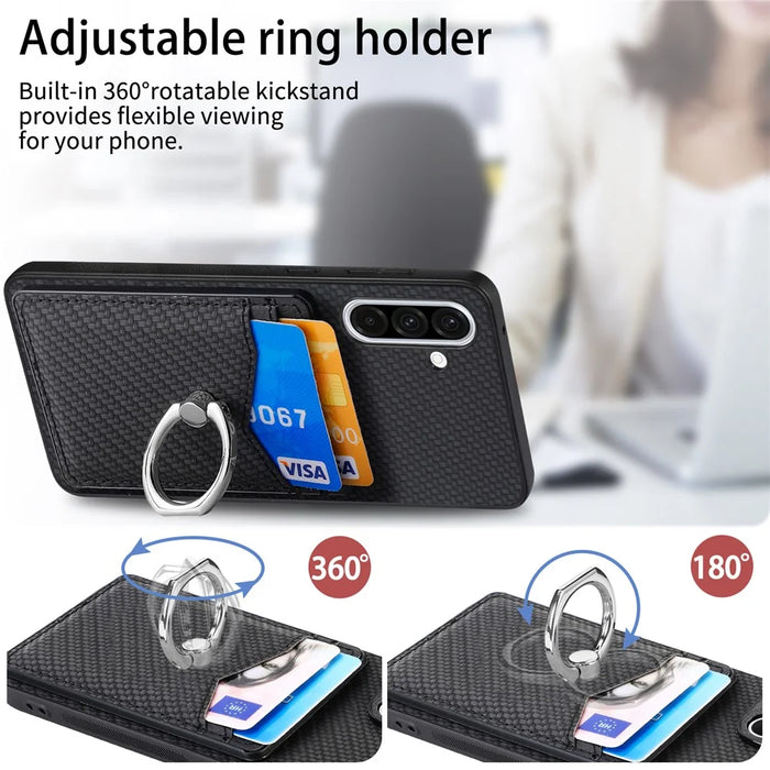 For Samsung Galaxy A36 5G Case Card Slots Ring Holder Kickstand Phone Cover - Black - 6