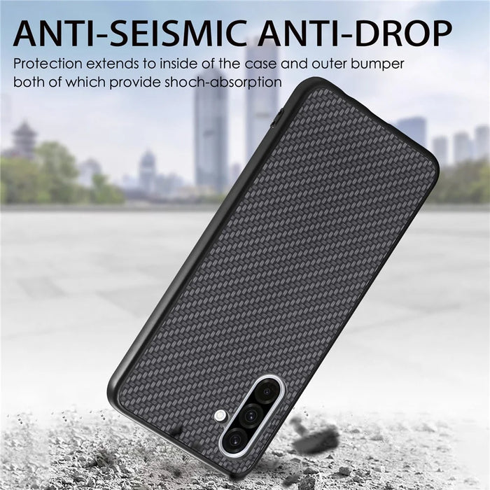 For Samsung Galaxy A36 5G Case Carbon Fiber Texture PU+PC+TPU Phone Back Cover - Black - 3