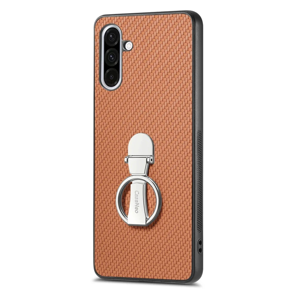 CASENEO For Samsung Galaxy A56 5G Case Folding Kickstand Leather Back Cover Carbon Fiber Texture - Brown - 1