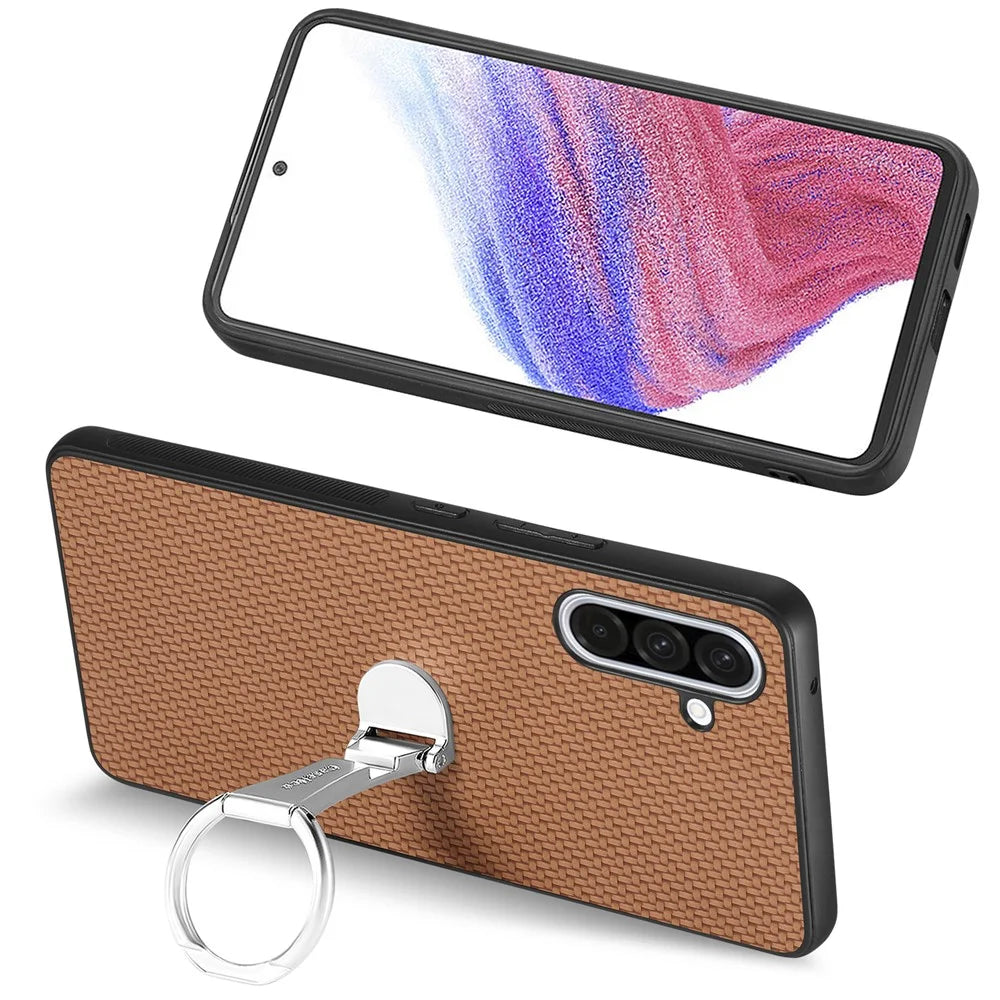 CASENEO For Samsung Galaxy A56 5G Case Folding Kickstand Leather Back Cover Carbon Fiber Texture - Brown - 3