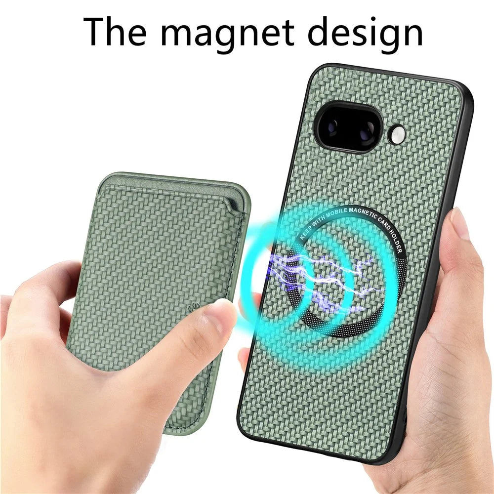 For Google Pixel 9a Case Magnetic Detachable Card Holder Phone Back Cover - Green - 3