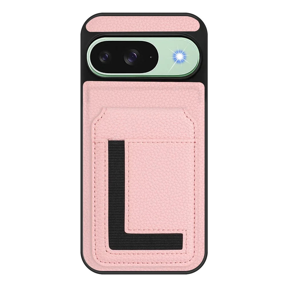 For Google Pixel 9 Pro / Google Pixel 9 Magnetic Case TPU + PU Leather Phone Back Cover with Detachable Card Holder - Pink - 1