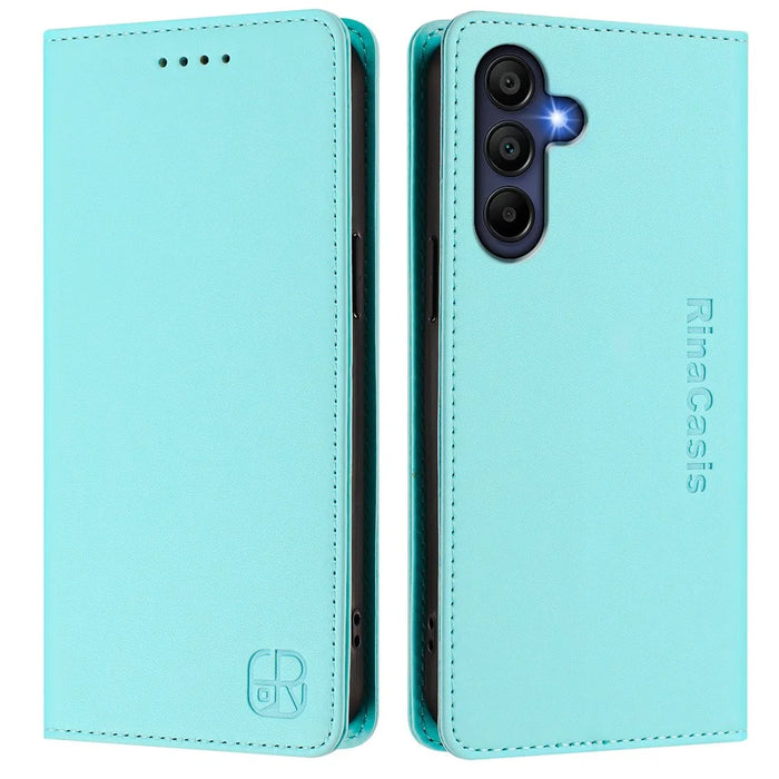 For Samsung Galaxy A26 5G Leather Case RINACASIS RC01 Phone Cover with RFID Blocking Wallet Stand - Mint Green - 1