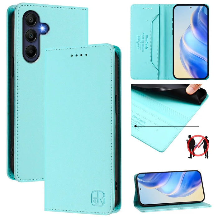 For Samsung Galaxy A26 5G Leather Case RINACASIS RC01 Phone Cover with RFID Blocking Wallet Stand - Mint Green - 2