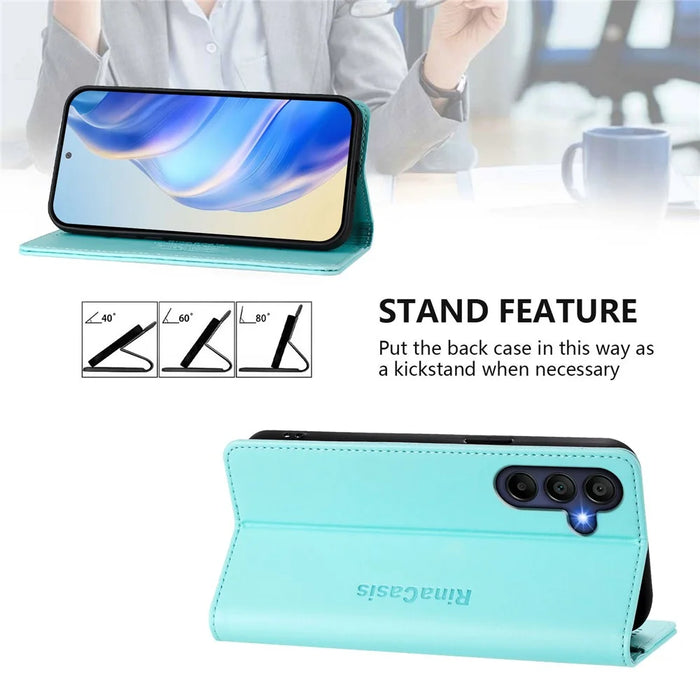 For Samsung Galaxy A26 5G Leather Case RINACASIS RC01 Phone Cover with RFID Blocking Wallet Stand - Mint Green - 3