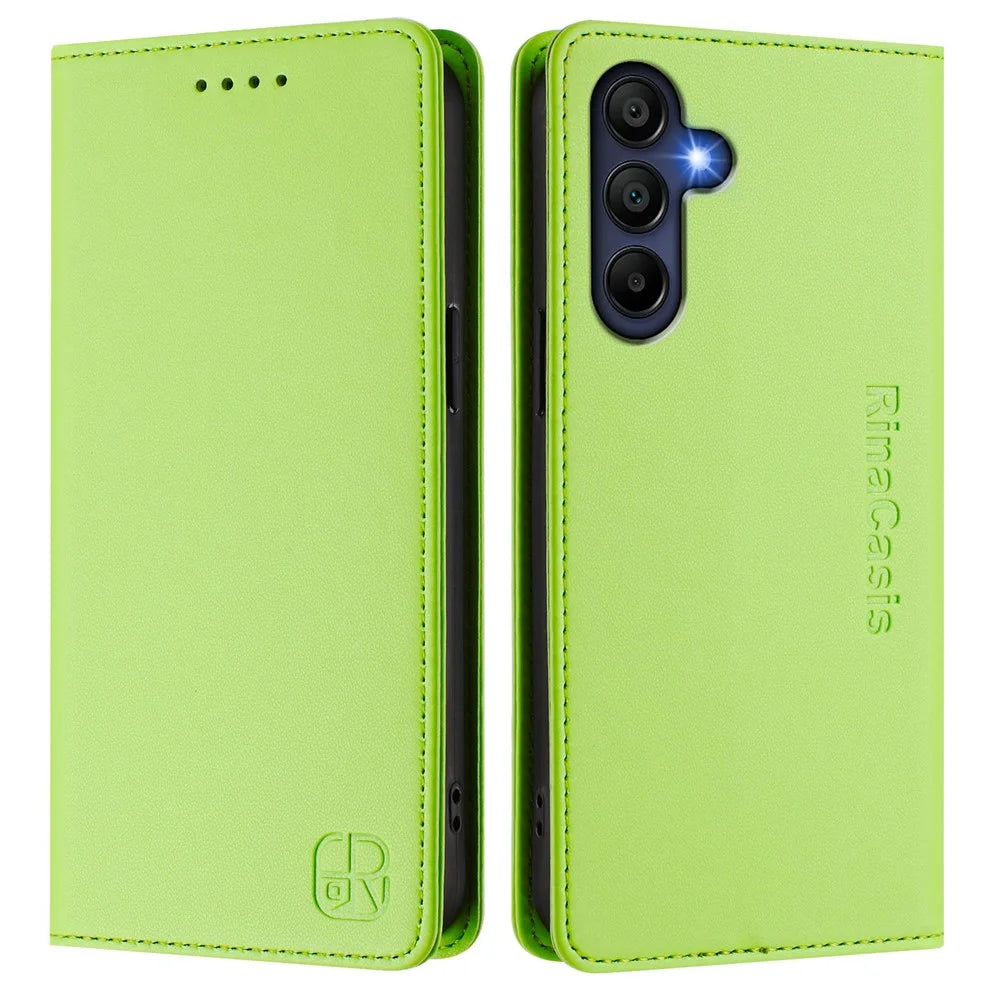 For Samsung Galaxy A37 5G / A56 5G / A36 5G Leather Case RINACASIS RC01 Phone Cover with RFID Blocking Wallet Stand - Green - 1