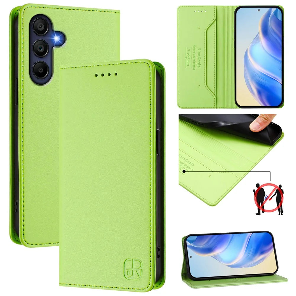 For Samsung Galaxy A37 5G / A56 5G / A36 5G Leather Case RINACASIS RC01 Phone Cover with RFID Blocking Wallet Stand - Green - 2