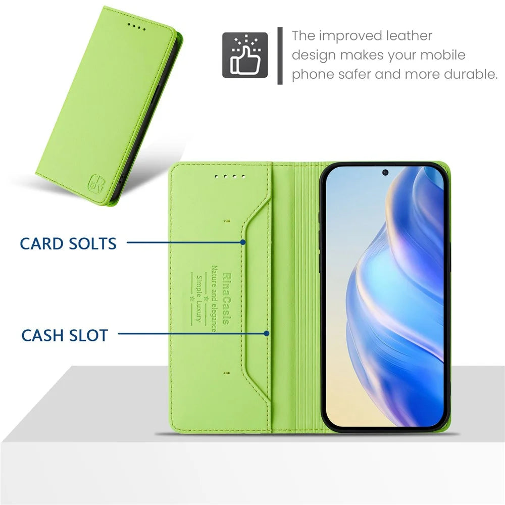 For Samsung Galaxy A37 5G / A56 5G / A36 5G Leather Case RINACASIS RC01 Phone Cover with RFID Blocking Wallet Stand - Green - 5