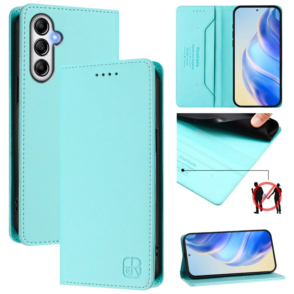 For Samsung Galaxy A35 5G Leather Case RINACASIS RC01 Phone Cover with RFID Blocking Wallet Stand - Mint Green - 2