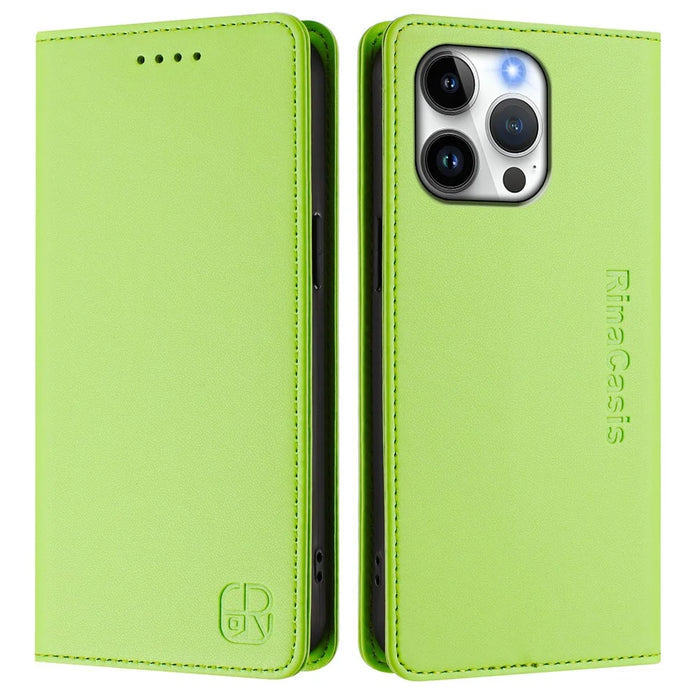For iPhone 16 Pro Max Leather Case RINACASIS RC01 Phone Cover with RFID Blocking Wallet Stand - Green - 1