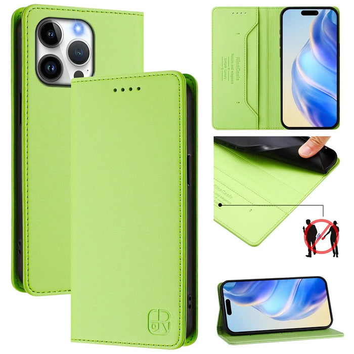 For iPhone 16 Pro Max Leather Case RINACASIS RC01 Phone Cover with RFID Blocking Wallet Stand - Green - 2