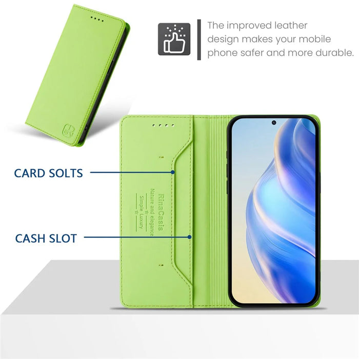 For iPhone 16 Pro Max Leather Case RINACASIS RC01 Phone Cover with RFID Blocking Wallet Stand - Green - 5