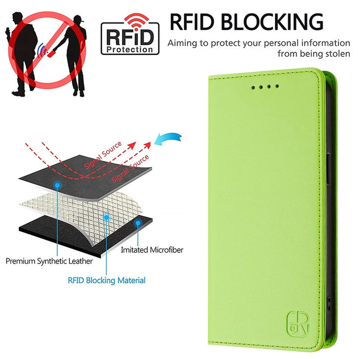 For iPhone 16 Pro Max Leather Case RINACASIS RC01 Phone Cover with RFID Blocking Wallet Stand - Green - 7