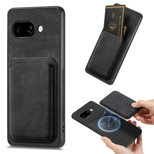 For Google Pixel 9a Magnetic Case Leather Back Cover with Detachable Card Holder - Black - 1