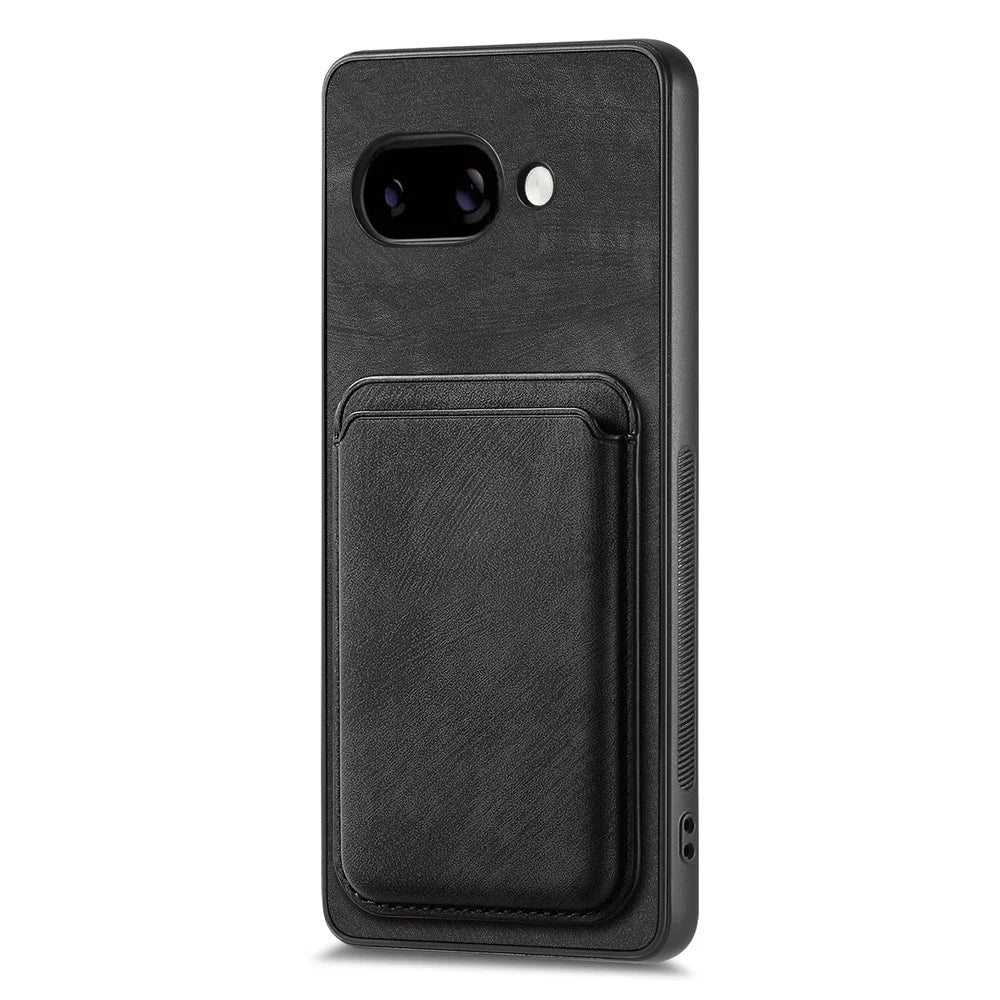 For Google Pixel 9a Magnetic Case Leather Back Cover with Detachable Card Holder - Black - 2