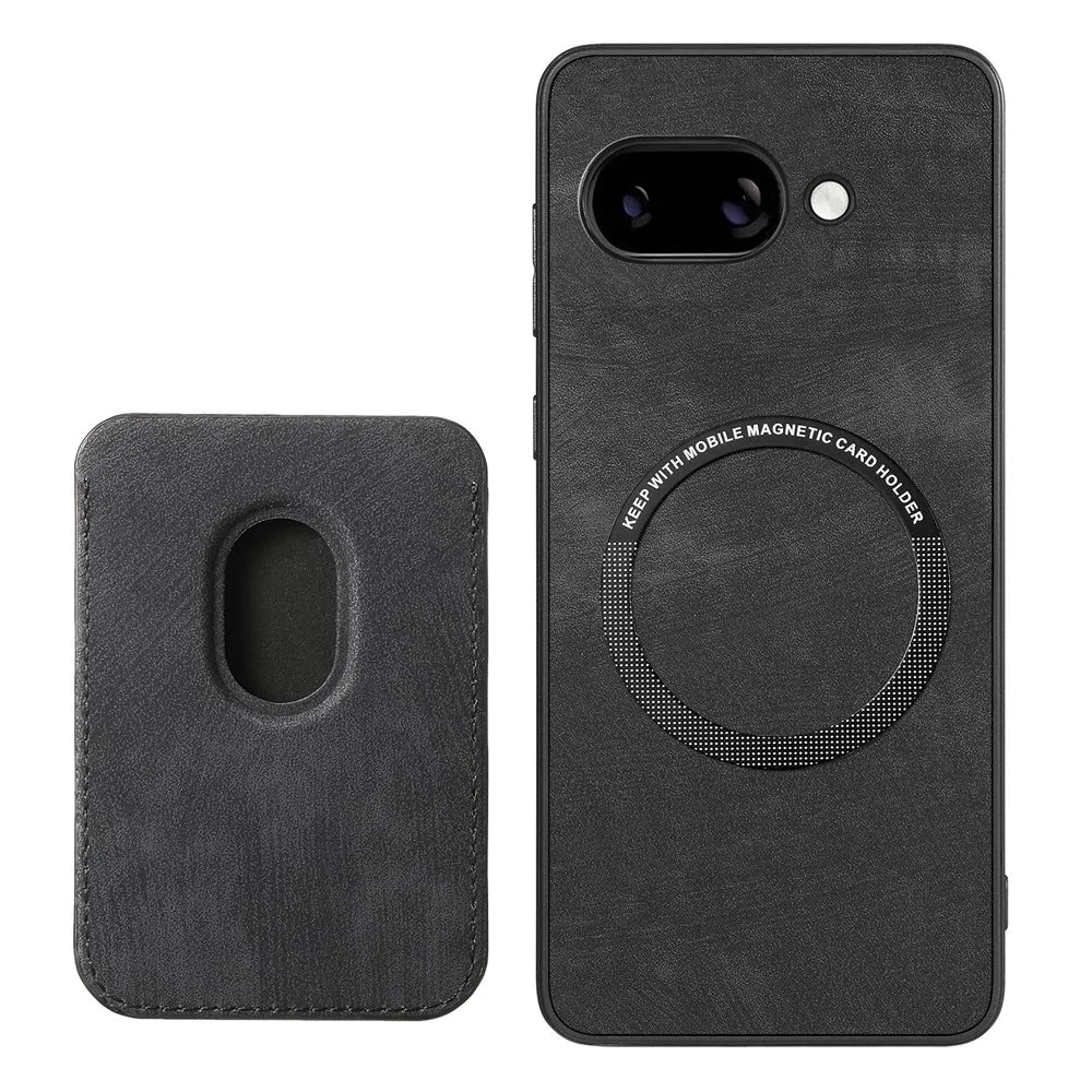 For Google Pixel 9a Magnetic Case Leather Back Cover with Detachable Card Holder - Black - 3
