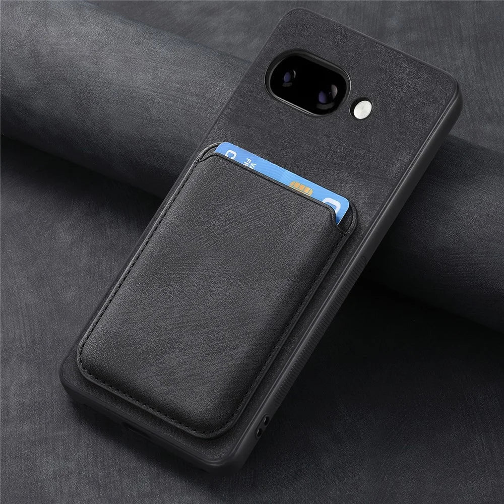For Google Pixel 9a Magnetic Case Leather Back Cover with Detachable Card Holder - Black - 5