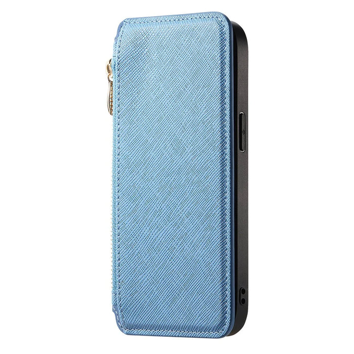 For iPhone 17e / 16e Leather Case Cross Texture Detachable Magnetic Phone Cover Wallet Stand - Blue - 2