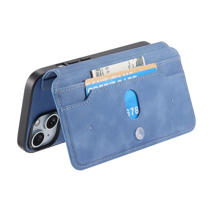 For iPhone 17e / 16e Leather Case Cross Texture Detachable Magnetic Phone Cover Wallet Stand - Blue - 4