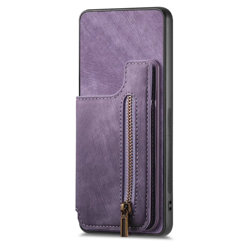 For Google Pixel 9a Case with Zipper Card Holder Retro Leather TPU Phone Cover - Purple - 2