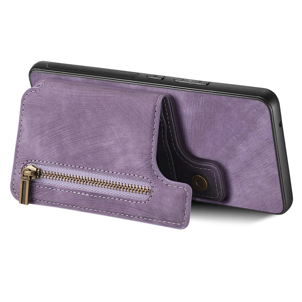 For Google Pixel 9a Case with Zipper Card Holder Retro Leather TPU Phone Cover - Purple - 3