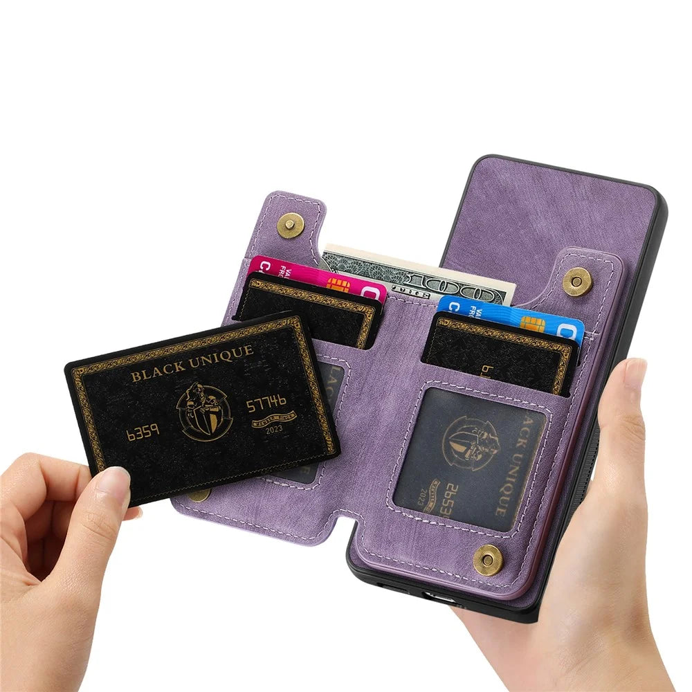 For Google Pixel 9a Case with Zipper Card Holder Retro Leather TPU Phone Cover - Purple - 5
