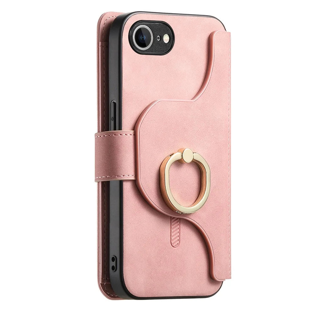 For iPhone 17e / 16e Magnetic Leather Case with Detachable RFID Blocking Zipper Wallet Cover - Pink - 3