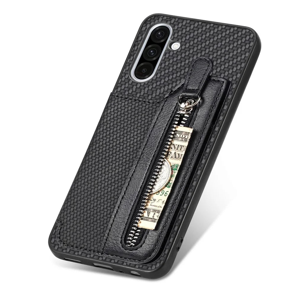 For Samsung Galaxy A36 5G Case Leather+PC+TPU Zipper Wallet Phone Cover - Black - 2