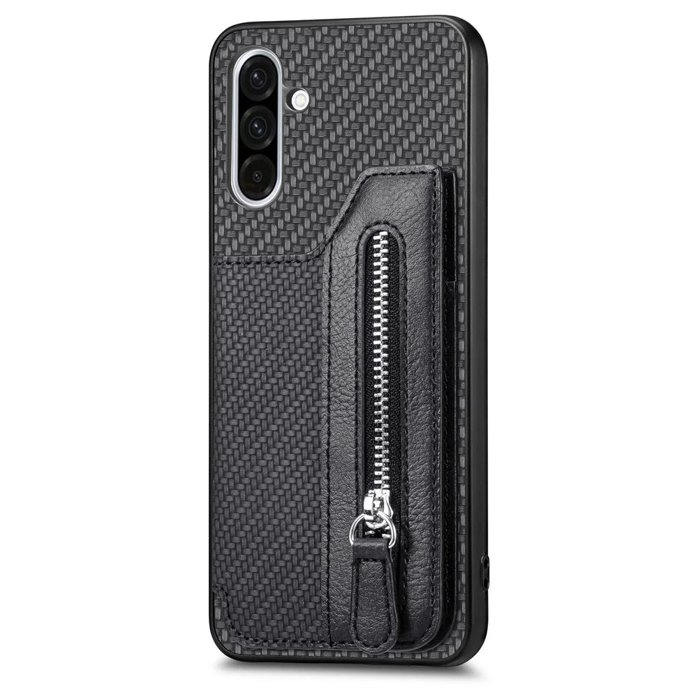 For Samsung Galaxy A36 5G Case Leather+PC+TPU Zipper Wallet Phone Cover - Black - 3
