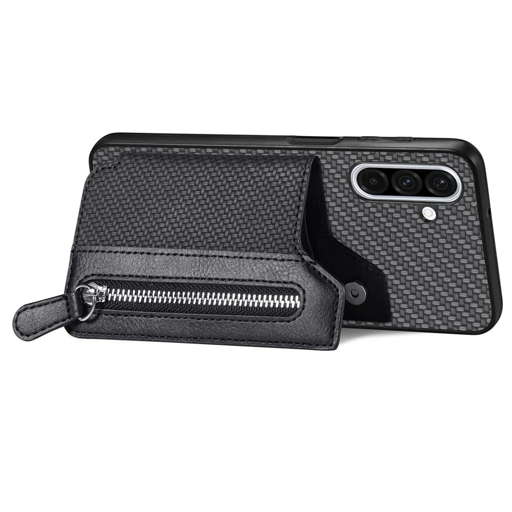 For Samsung Galaxy A36 5G Case Leather+PC+TPU Zipper Wallet Phone Cover - Black - 4