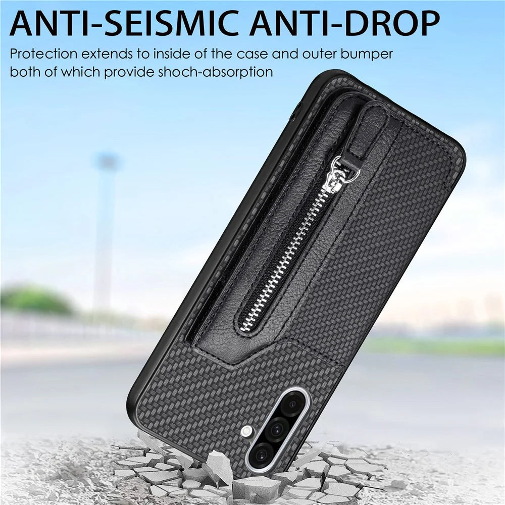 For Samsung Galaxy A36 5G Case Leather+PC+TPU Zipper Wallet Phone Cover - Black - 6