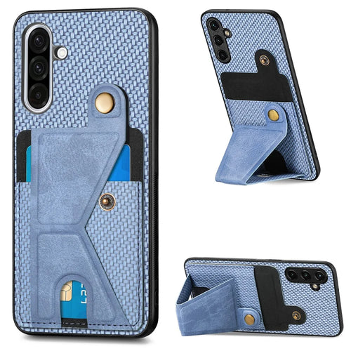 For Samsung Galaxy A36 5G Case with K-Shaped Kickstand Leather Phone Back Cover - Blue - 1