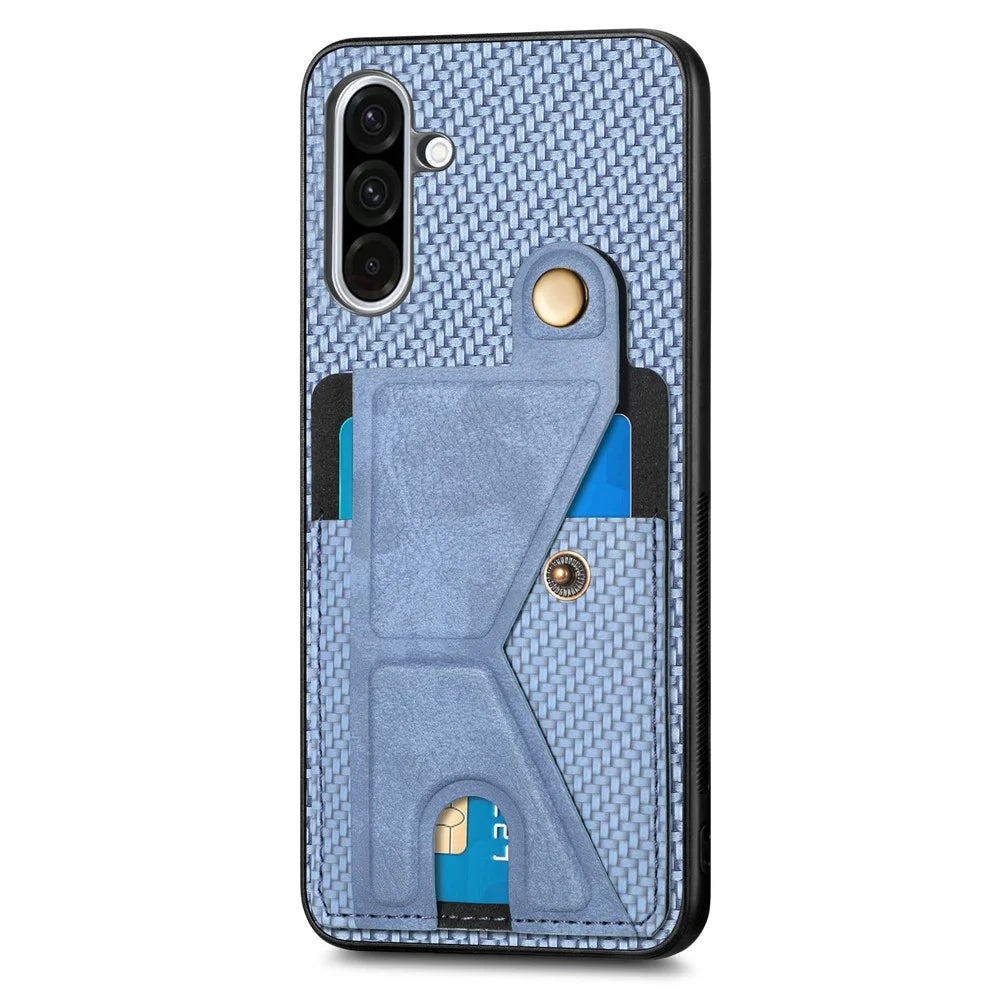 For Samsung Galaxy A36 5G Case with K-Shaped Kickstand Leather Phone Back Cover - Blue - 3
