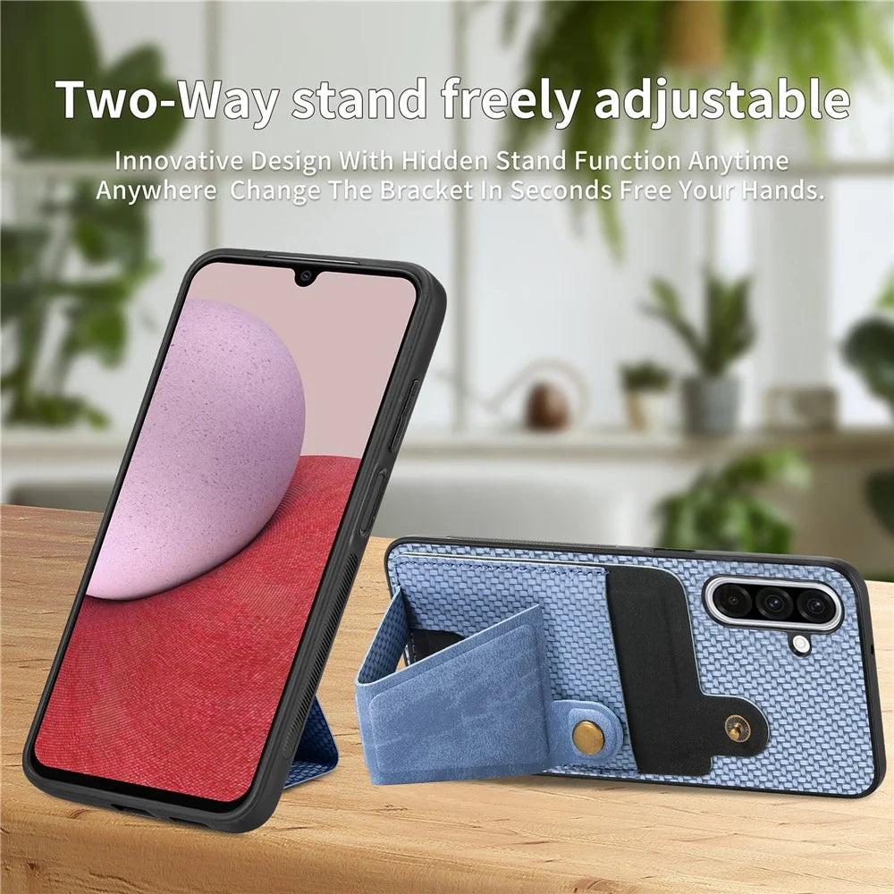 For Samsung Galaxy A36 5G Case with K-Shaped Kickstand Leather Phone Back Cover - Blue - 5