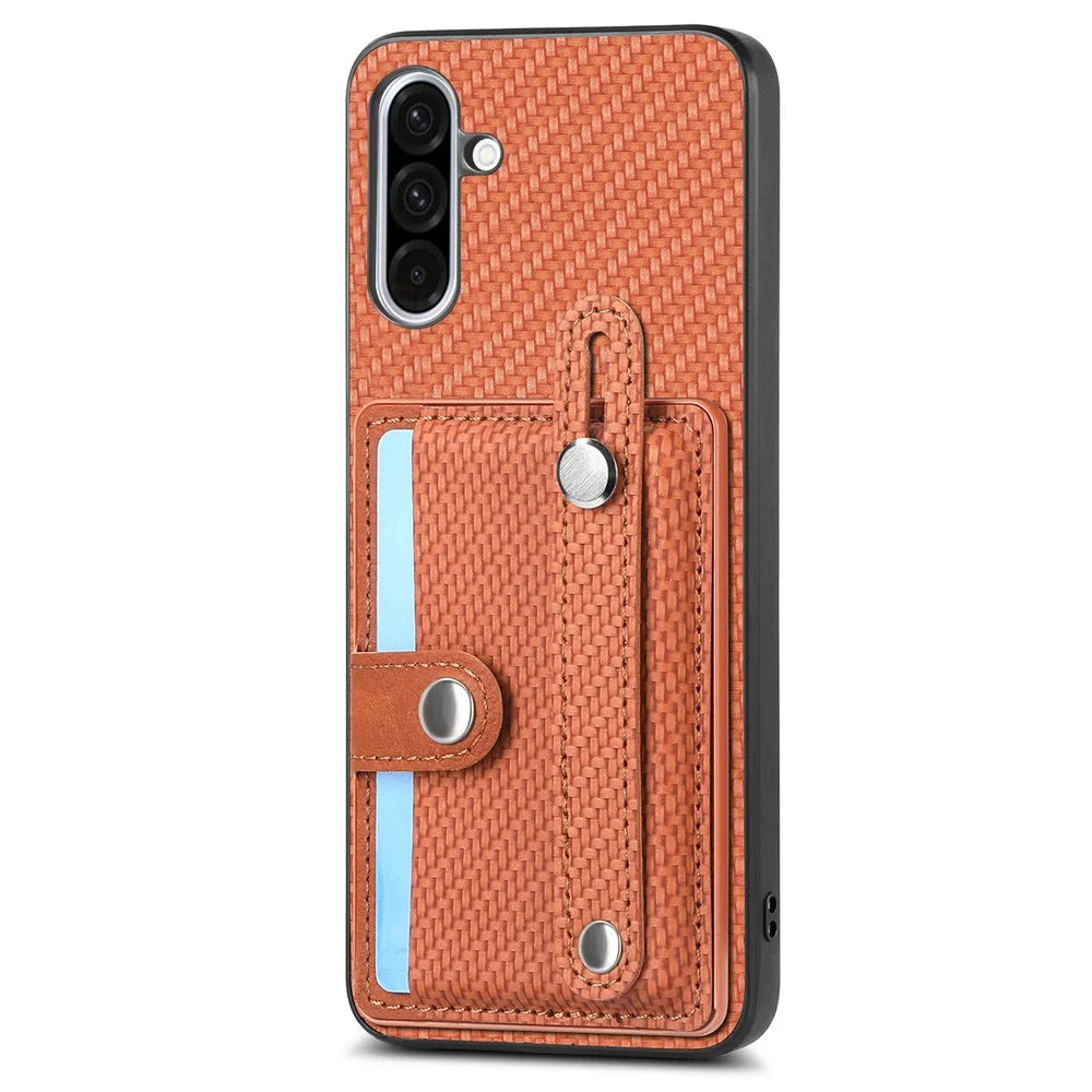 For Samsung Galaxy A36 5G Case Carbon Fiber Texture Leather Phone Back Cover with Card Holder - Brown - 2