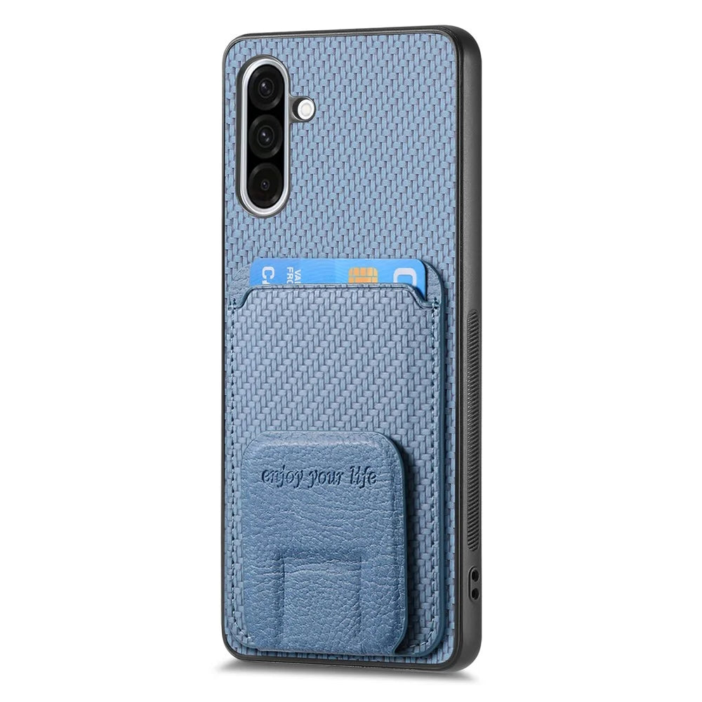 For Samsung Galaxy A36 5G Case Card Holder Carbon Fiber Texture Leather Coated TPU Phone Cover - Blue - 2