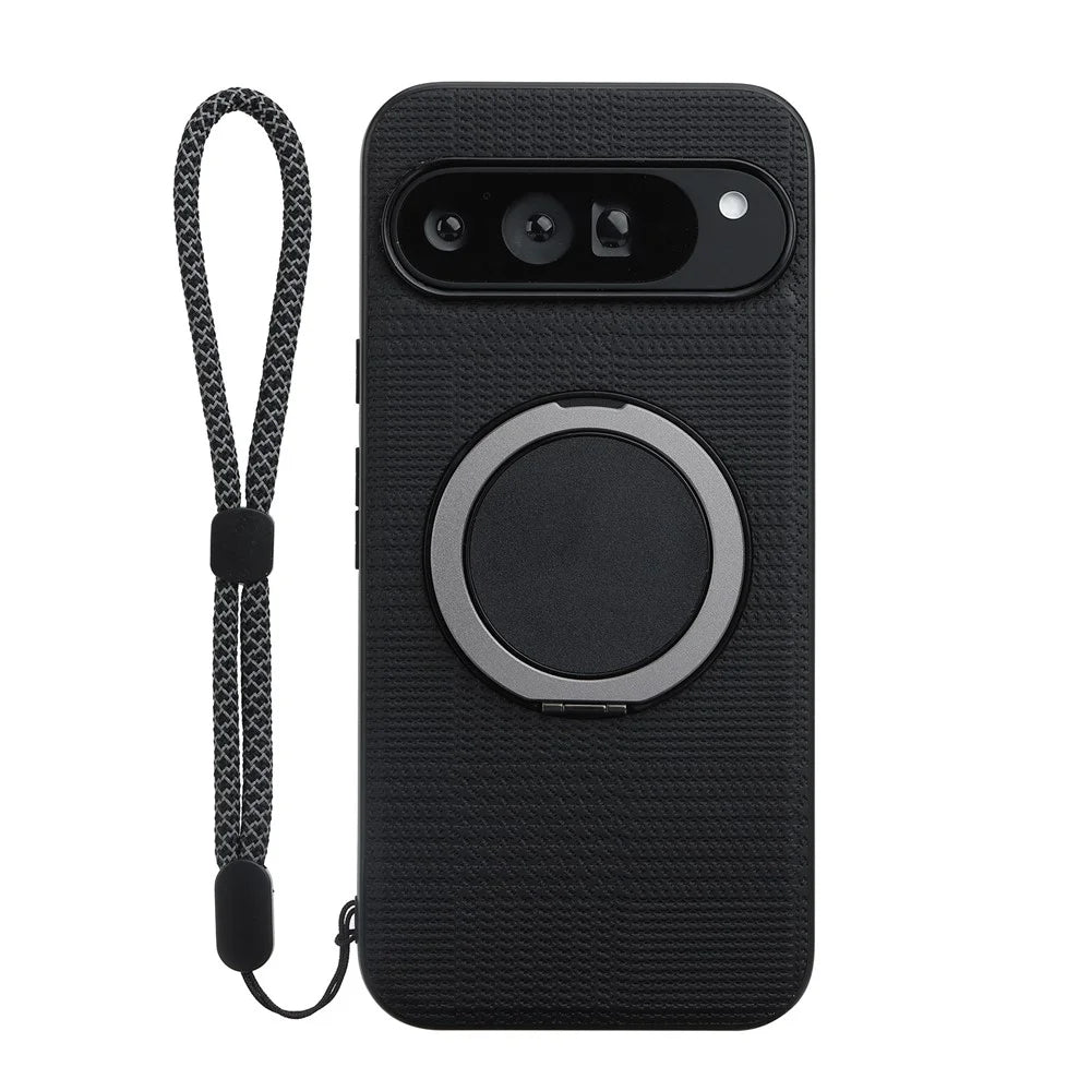 VILI D-THS Series for Google Pixel 9 Pro XL Magnetic Case Ring Kickstand PC TPU Phone Back Cover with Strap - Black - 2