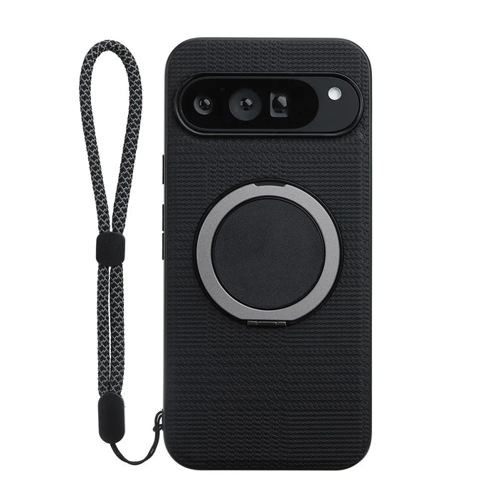 VILI D-THS Series for Google Pixel 9 Pro XL Magnetic Case Ring Kickstand PC TPU Phone Back Cover with Strap - Black - 2