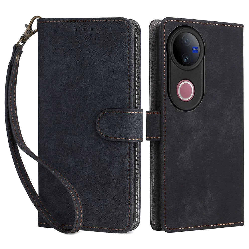 For vivo V50 5G Case Wallet RFID Blocking PU Leather Cover Viewing Stand - Black - 1
