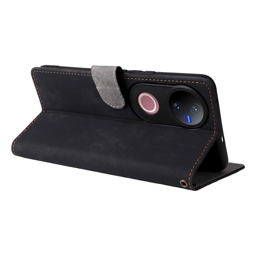 For vivo V50 5G Case Wallet RFID Blocking PU Leather Cover Viewing Stand - Black - 5