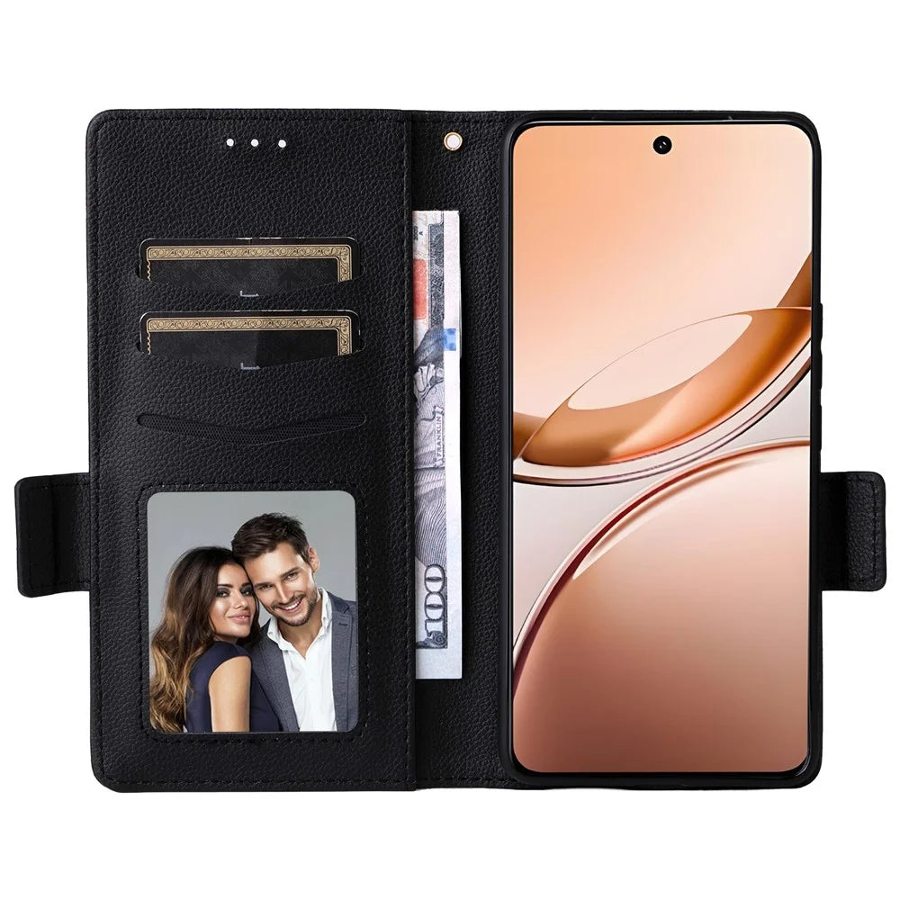 For vivo V50 Lite 4G / 5G Case with Wrist Strap Litchi Texture PU Leather Wallet Phone Cover - Black - 2