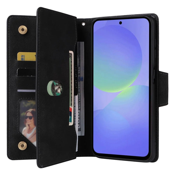For Samsung Galaxy A36 5G Case Zipper Wallet Leather Stand Phone Cover Rivet Decor - Green - 3