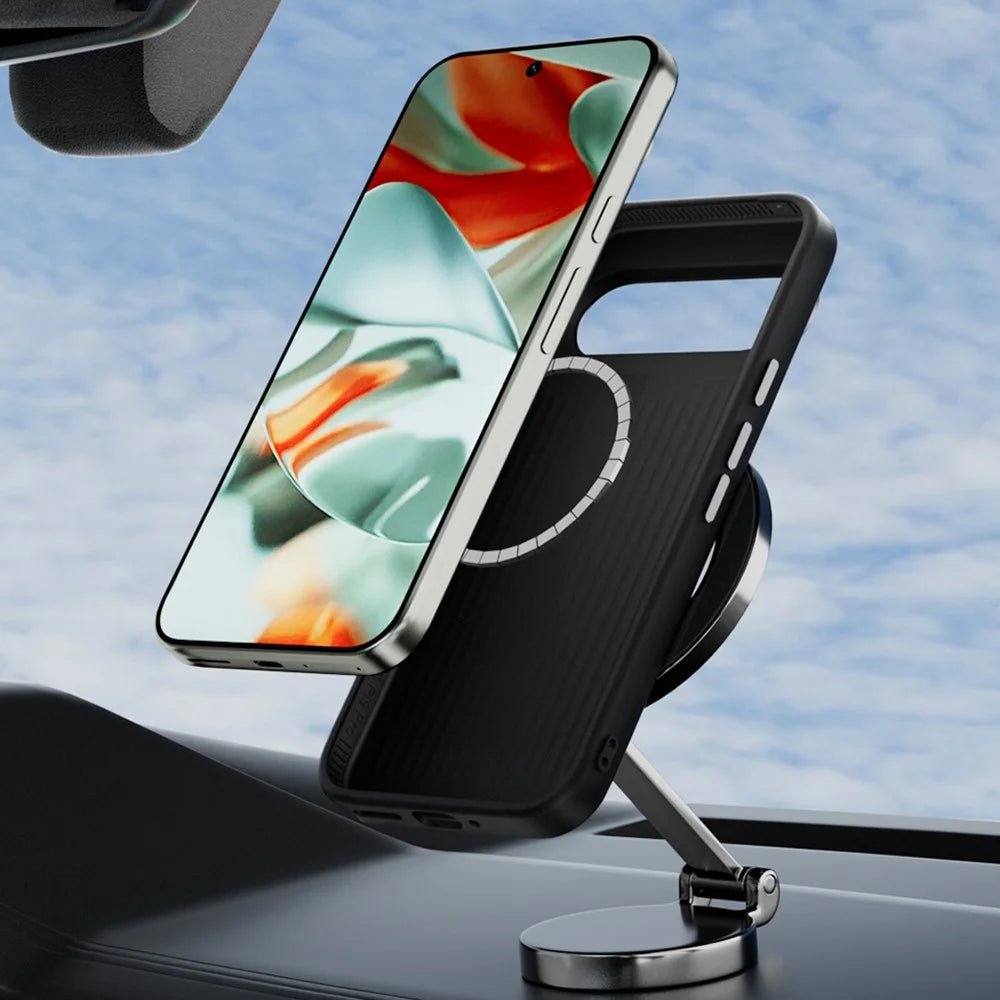 ABEEL For Google Pixel 9a Magnetic Case Printed PC TPU Aluminum Alloy Leather Phone Cover - Black - 7
