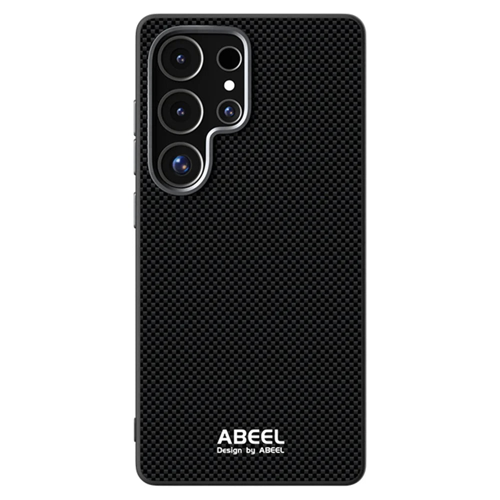 ABEEL For Samsung Galaxy S25 Ultra Magnetic Case Printed PC TPU Aluminum Alloy Leather Phone Cover - Black - 1