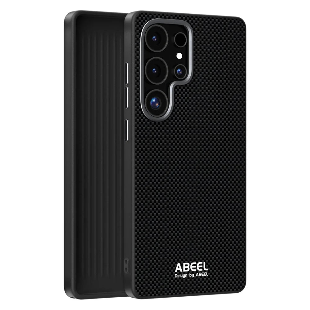ABEEL For Samsung Galaxy S25 Ultra Magnetic Case Printed PC TPU Aluminum Alloy Leather Phone Cover - Black - 2