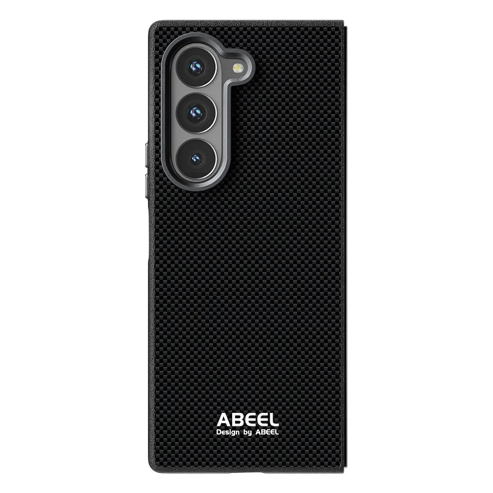 ABEEL For Samsung Galaxy Z Fold6 5G Case Hidden Magnetic Printed PC TPU Aluminum Alloy Leather Phone Cover - Black - 1